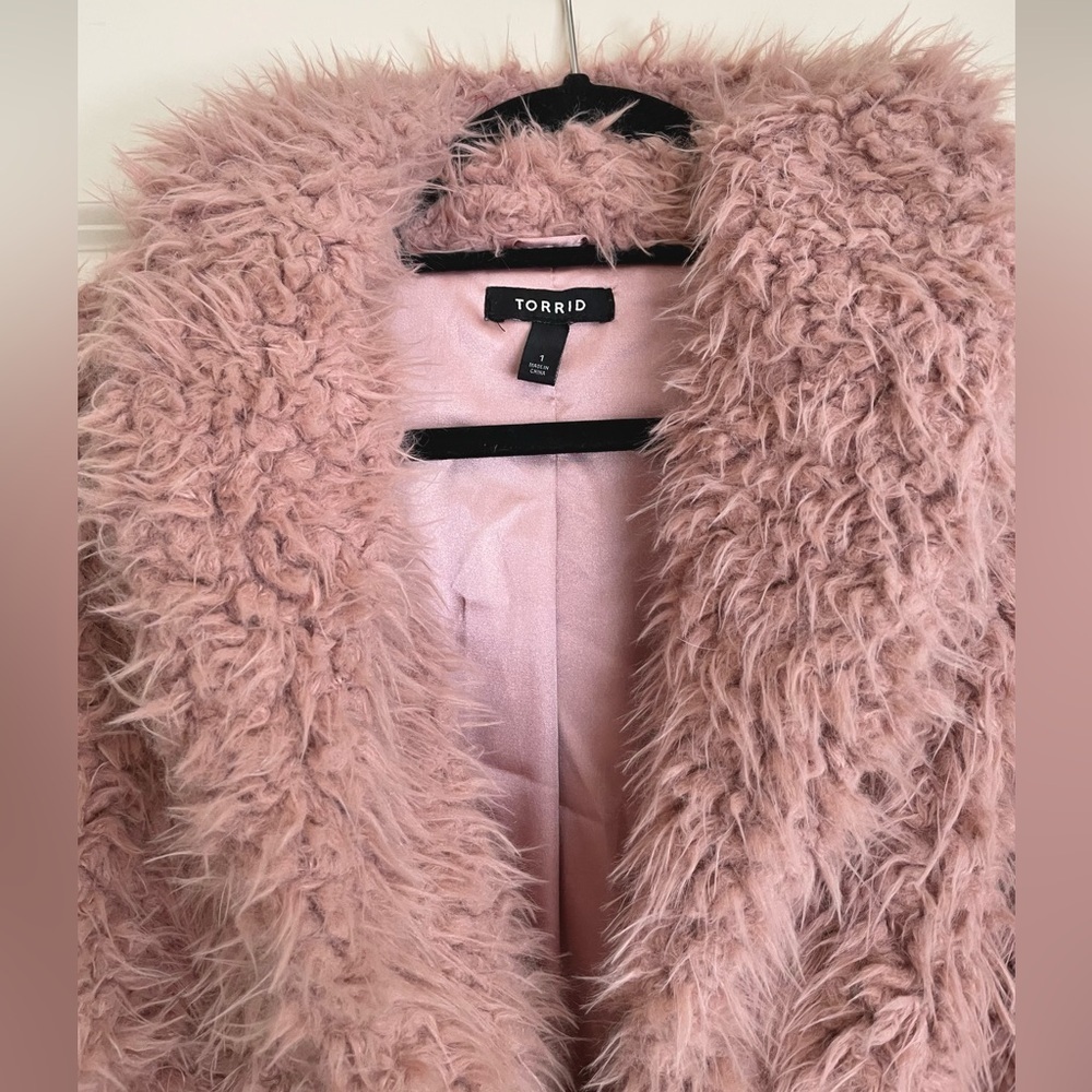 Torrid Sherpa Drape Front Jacket Mauve Pink 1X 14-16 Fluffy Cozy Neutral Rave - Picture 2 of 13